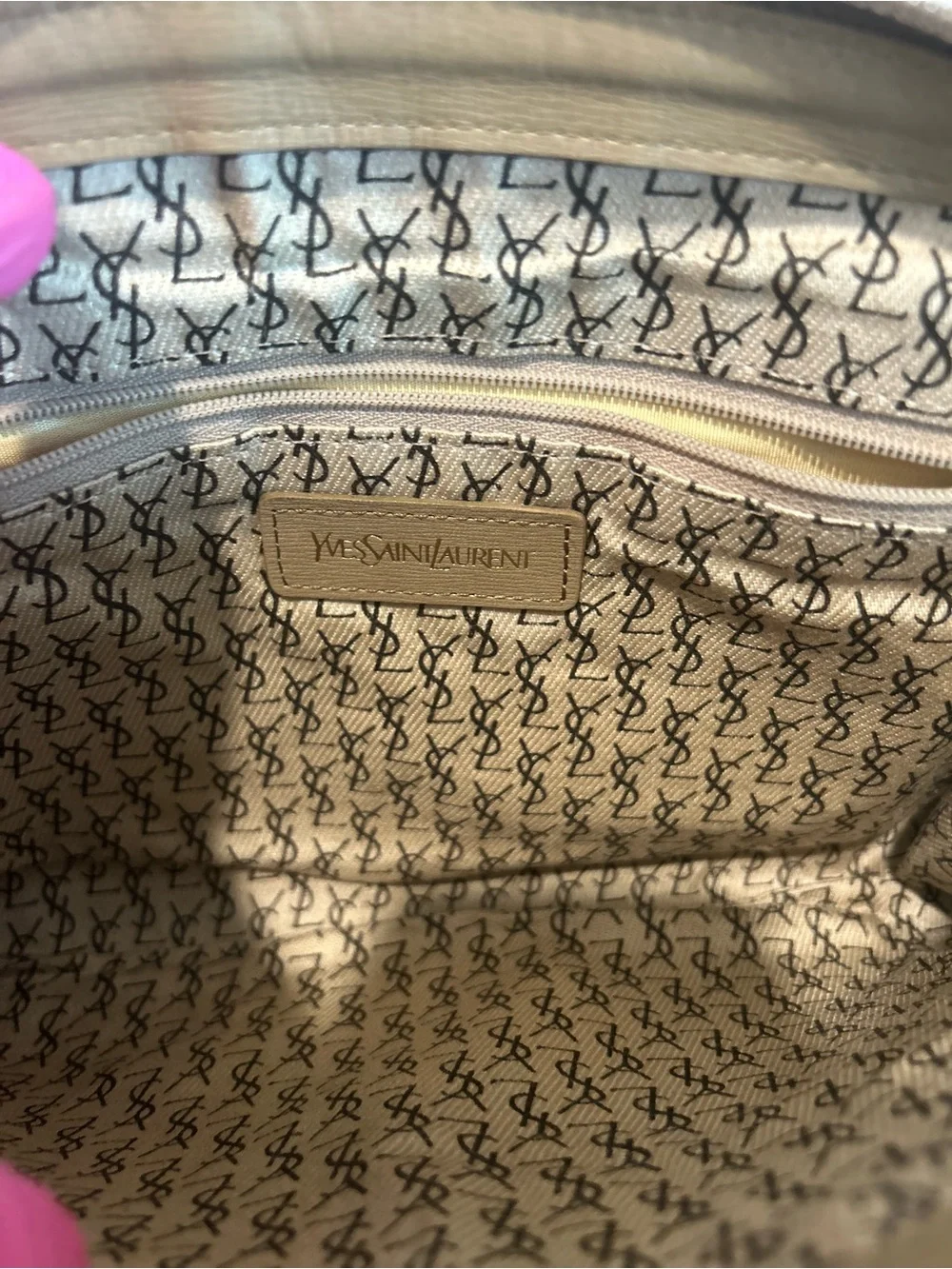 Yves Saint Laurent Gray Giraffe Print Clutch Pouch with Beige Trim